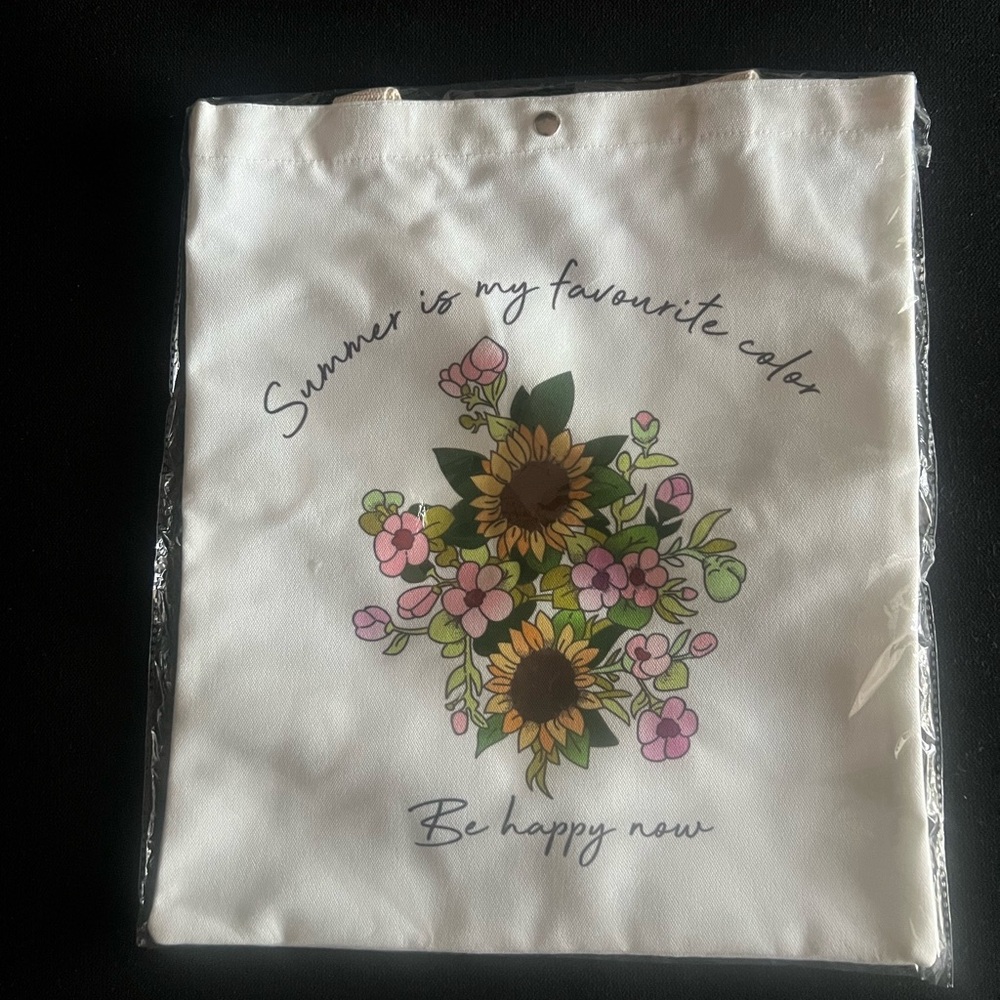 Canvas Tote Bag with Sunflower & Pink Floral Print